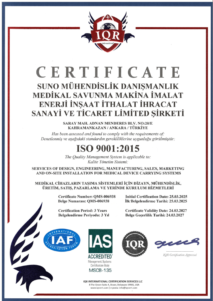 ISO 9001 Quality Management certificate